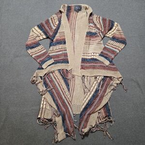 Paper Crane Long Line Open Front Waterfall Cardigan Womens Size Medium Boho
